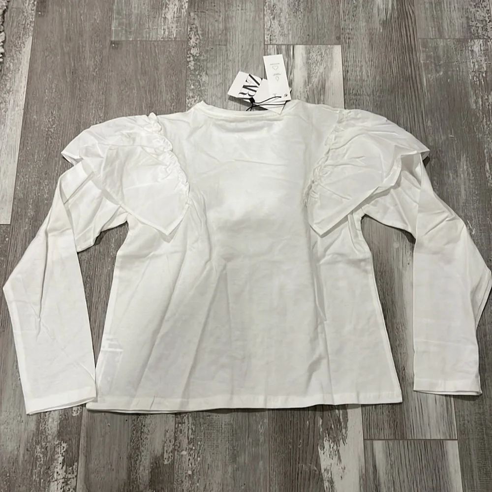 Zara White Ruffled Poplin Top